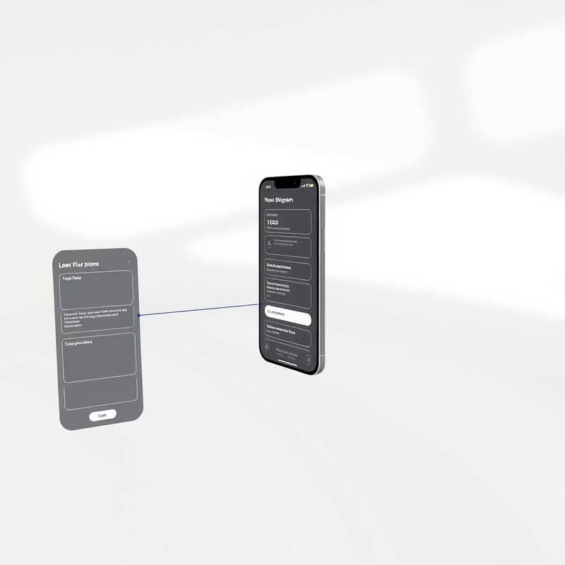 A wireframe diagram showing the user flow and layout of a mobile application, emphasizing user experience design.