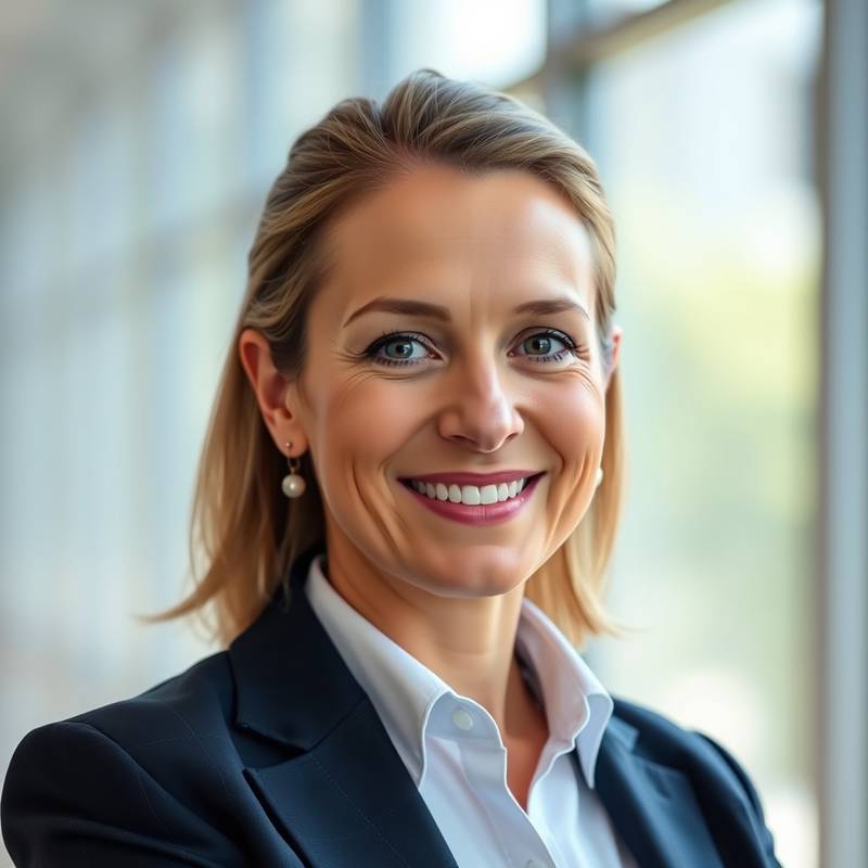 Portrait of Anya Petrova, the CEO of Apex Digital, smiling confidently.